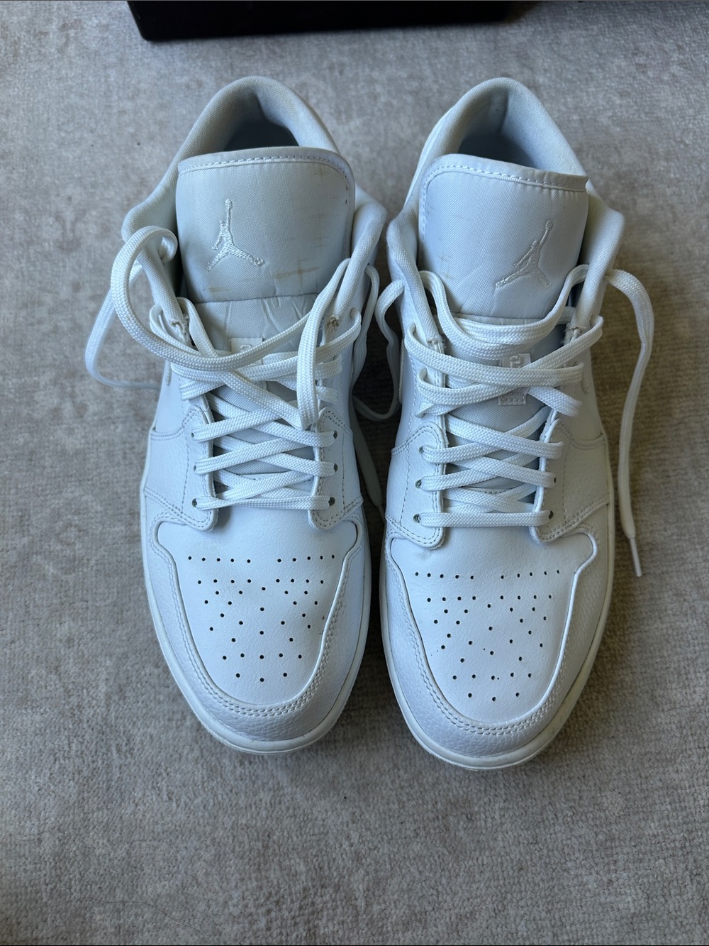 Men’s Nike Air Jordan 1 Low - White Leather Sneakers - Picture 3 of 5